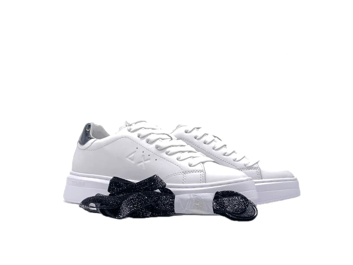 SUN68 GRACE LEATHER Sneakers donna in pelle bianca con dettaglio nero - 7