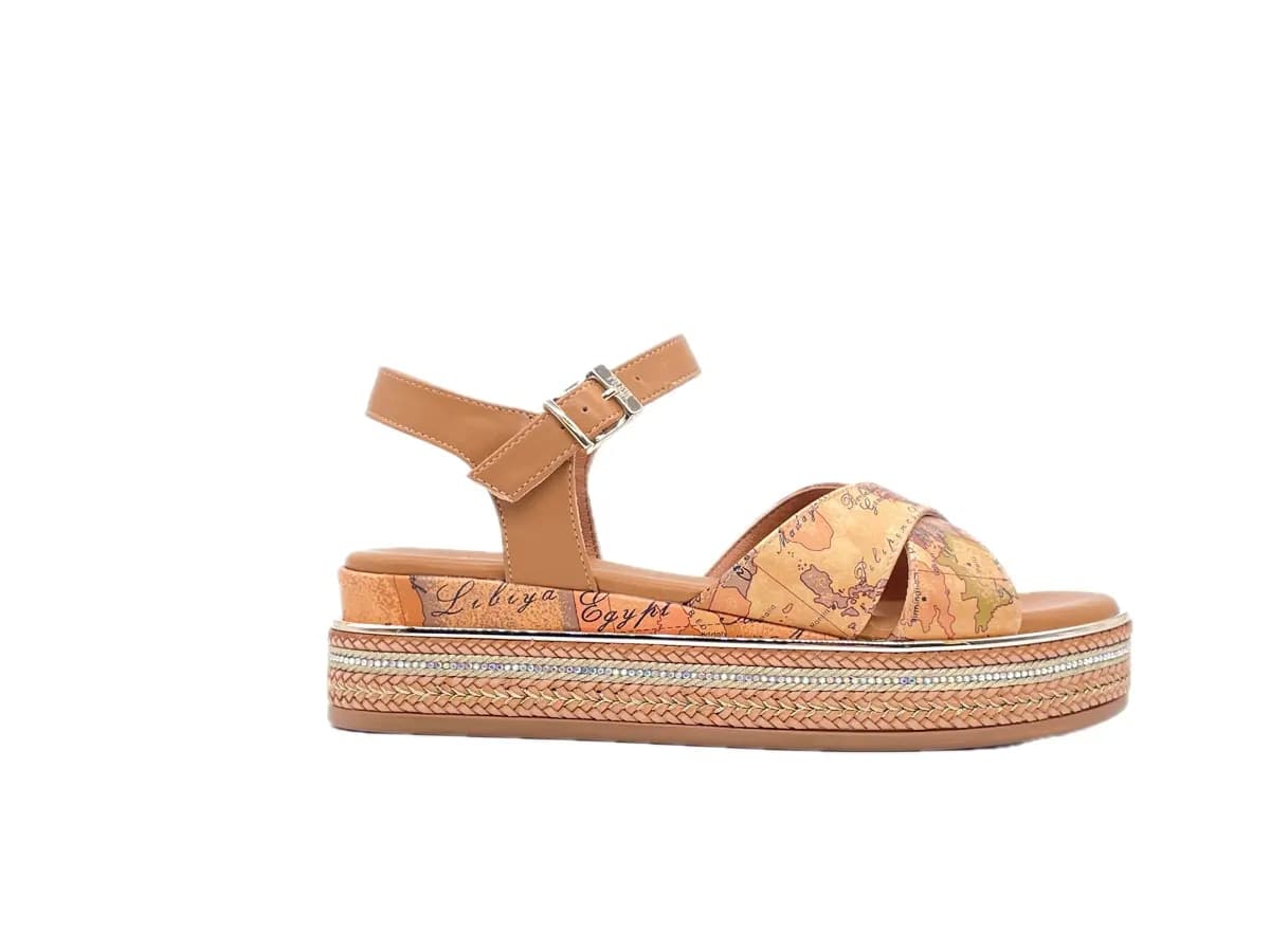ALVIERO MARTINI 1 CLASSE Sandali donna con fasce incrociate Beige Geo in Sandali Calzature Durello - Agna, commercioVirtuoso.it