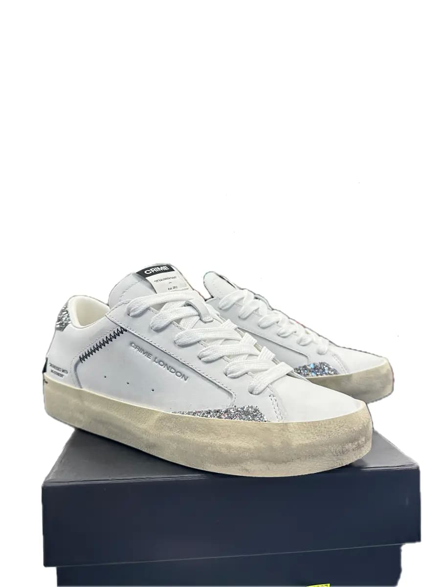 Crime London sneakers donna Distressed Lo Spring Frost in pelle bianca - 6