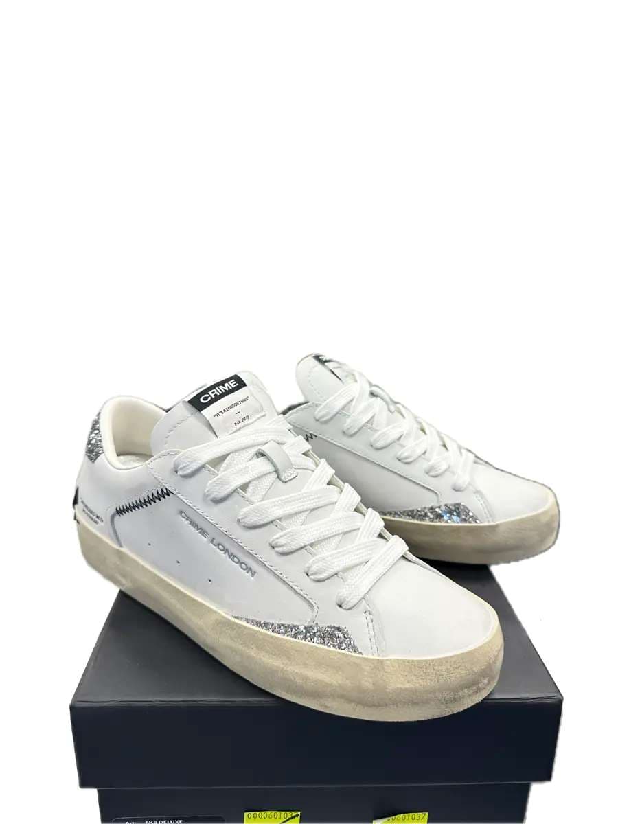 Crime London sneakers donna Distressed Lo Spring Frost in pelle bianca in Sneaker casual Calzature Durello - Agna, commercioVirtuoso.it