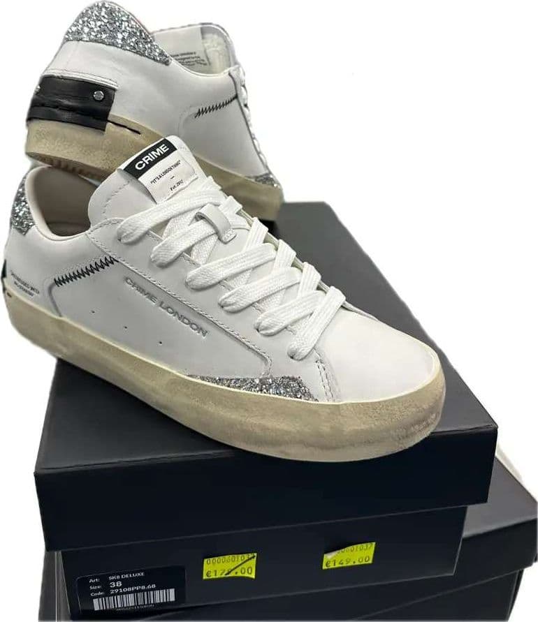 Crime London sneakers donna Distressed Lo Spring Frost in pelle bianca in Sneaker casual Calzature Durello - Agna, commercioVirtuoso.it