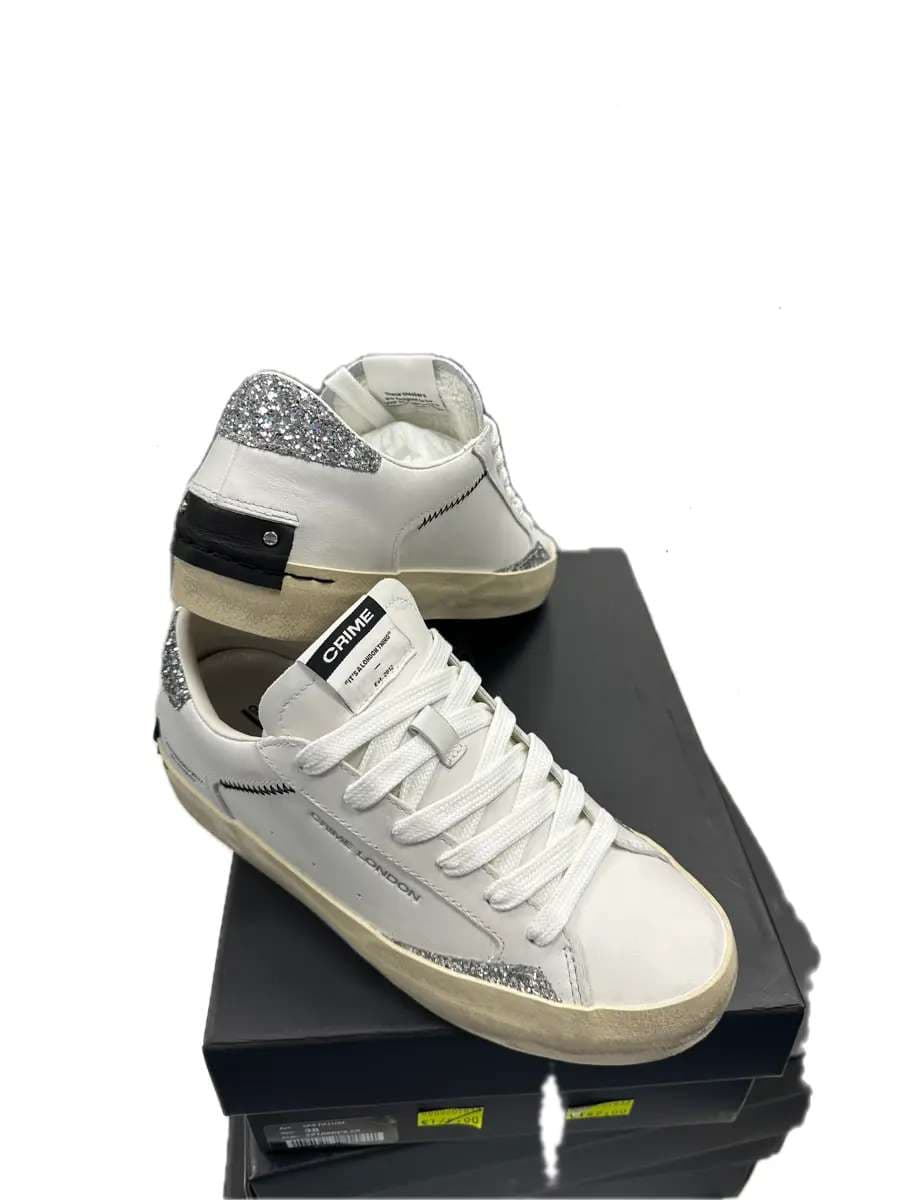 Crime London sneakers donna Distressed Lo Spring Frost in pelle bianca in Sneaker casual Calzature Durello - Agna, commercioVirtuoso.it
