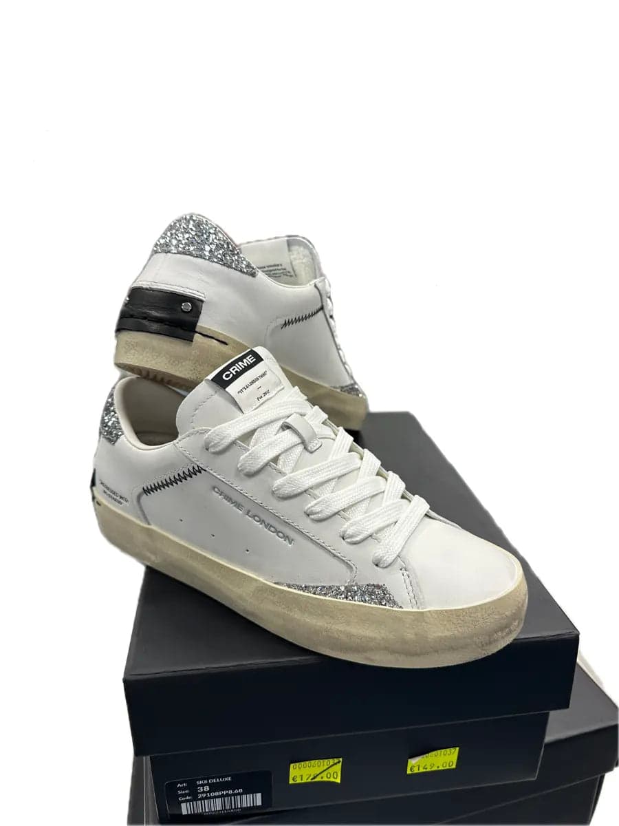 Crime London sneakers donna Distressed Lo Spring Frost in pelle bianca in Sneaker casual Calzature Durello - Agna, commercioVirtuoso.it