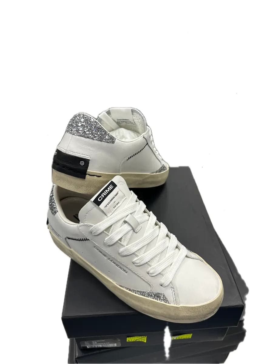 Crime London sneakers donna Distressed Lo Spring Frost in pelle bianca in Sneaker casual Calzature Durello - Agna, commercioVirtuoso.it
