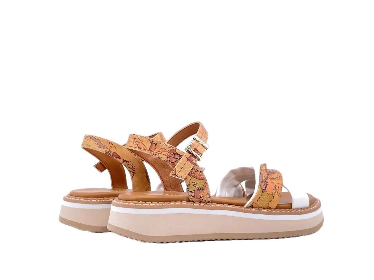 ALVIERO MARTINI 1 CLASSE Sandali donna con fasce incrociate White e Beige geo in Ciabatte moda Calzature Durello - Agna, commercioVirtuoso.it