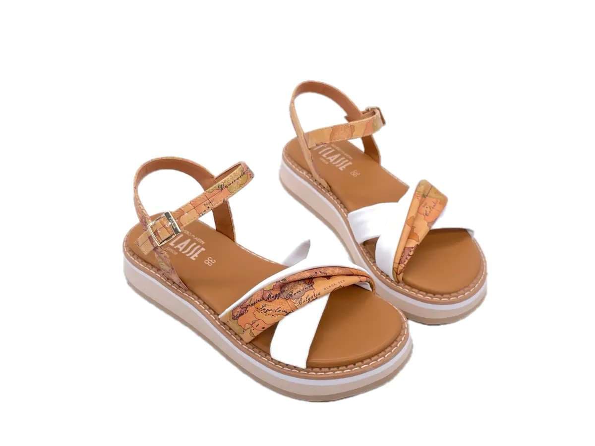 ALVIERO MARTINI 1 CLASSE Sandali donna con fasce incrociate White e Beige geo in Ciabatte moda Calzature Durello - Agna, commercioVirtuoso.it