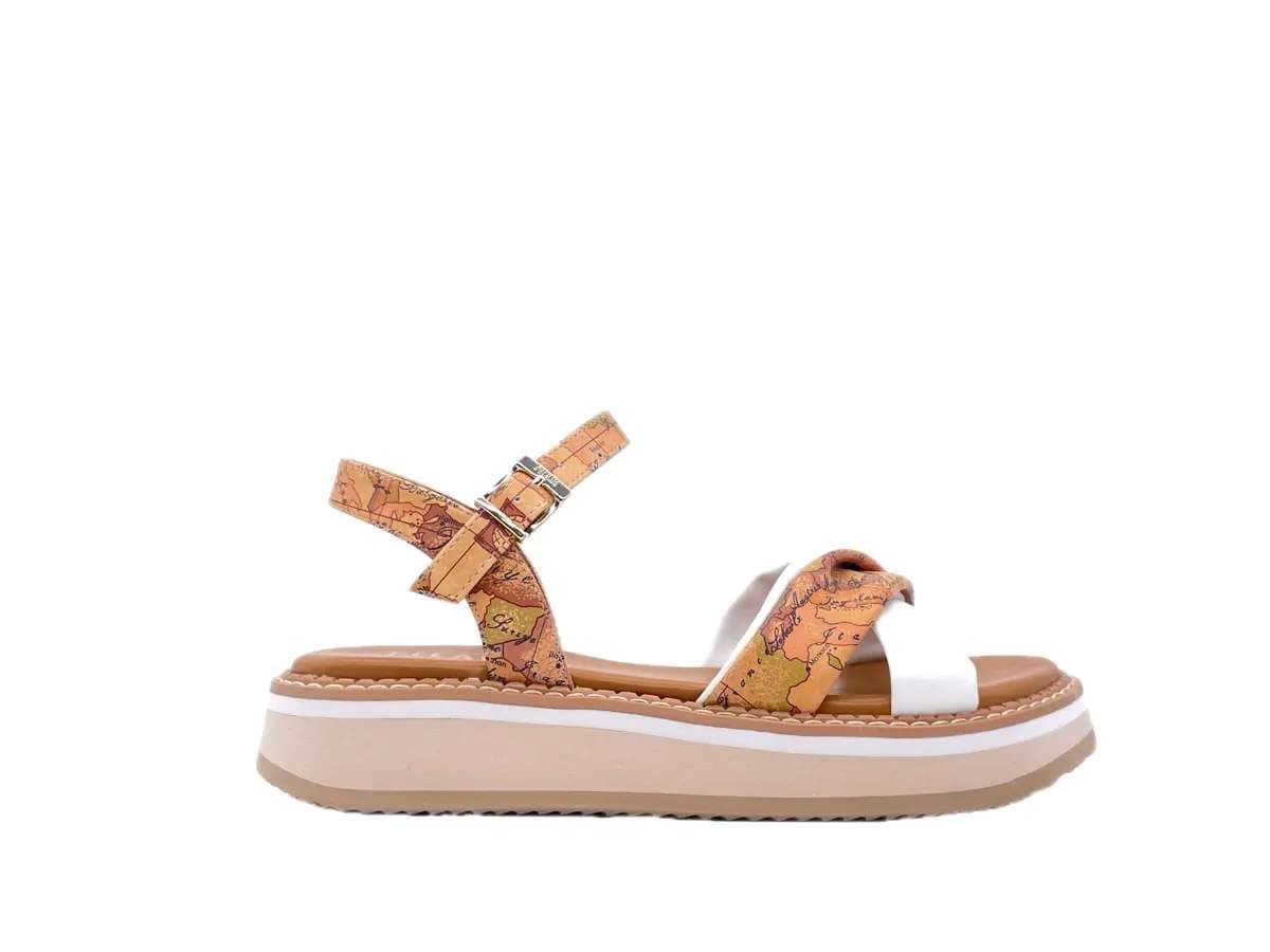 ALVIERO MARTINI 1 CLASSE Sandali donna con fasce incrociate White e Beige geo in Ciabatte moda Calzature Durello - Agna, commercioVirtuoso.it