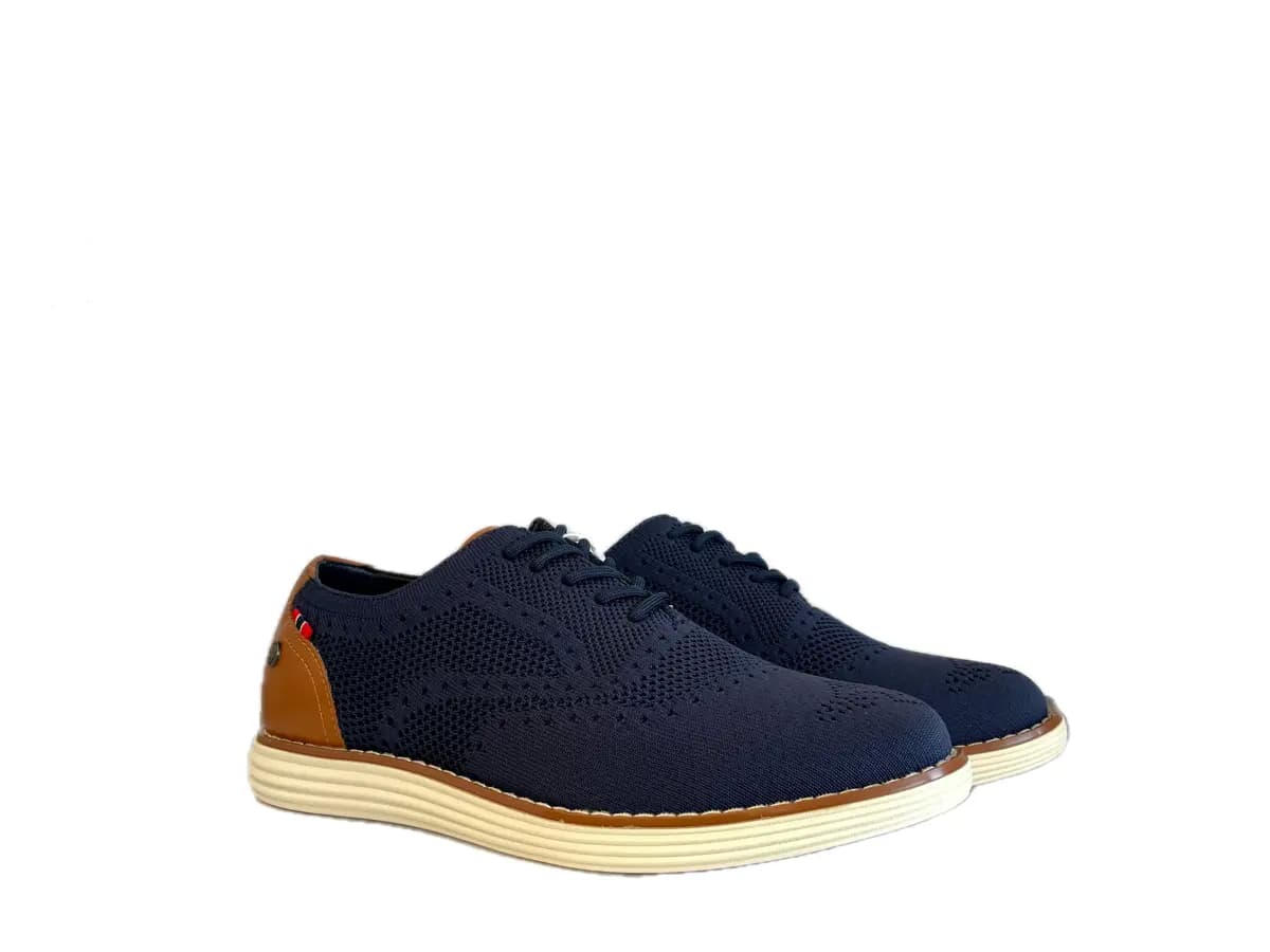 XTI Scarpe stringate uomo in tessuto navy con particolari cuoio - 5
