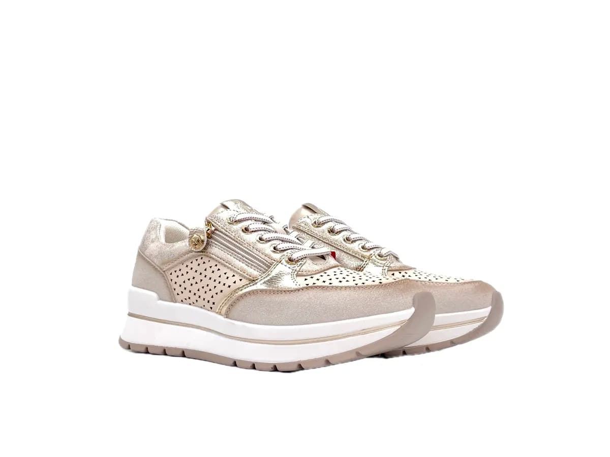 XTI Sneakers donna beige traforate con zip - 6