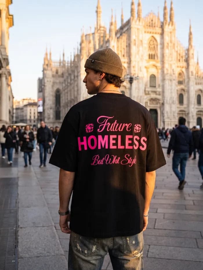 Homeless T-Shirt Nera 100% Cotone Made in Italy Horda Brand