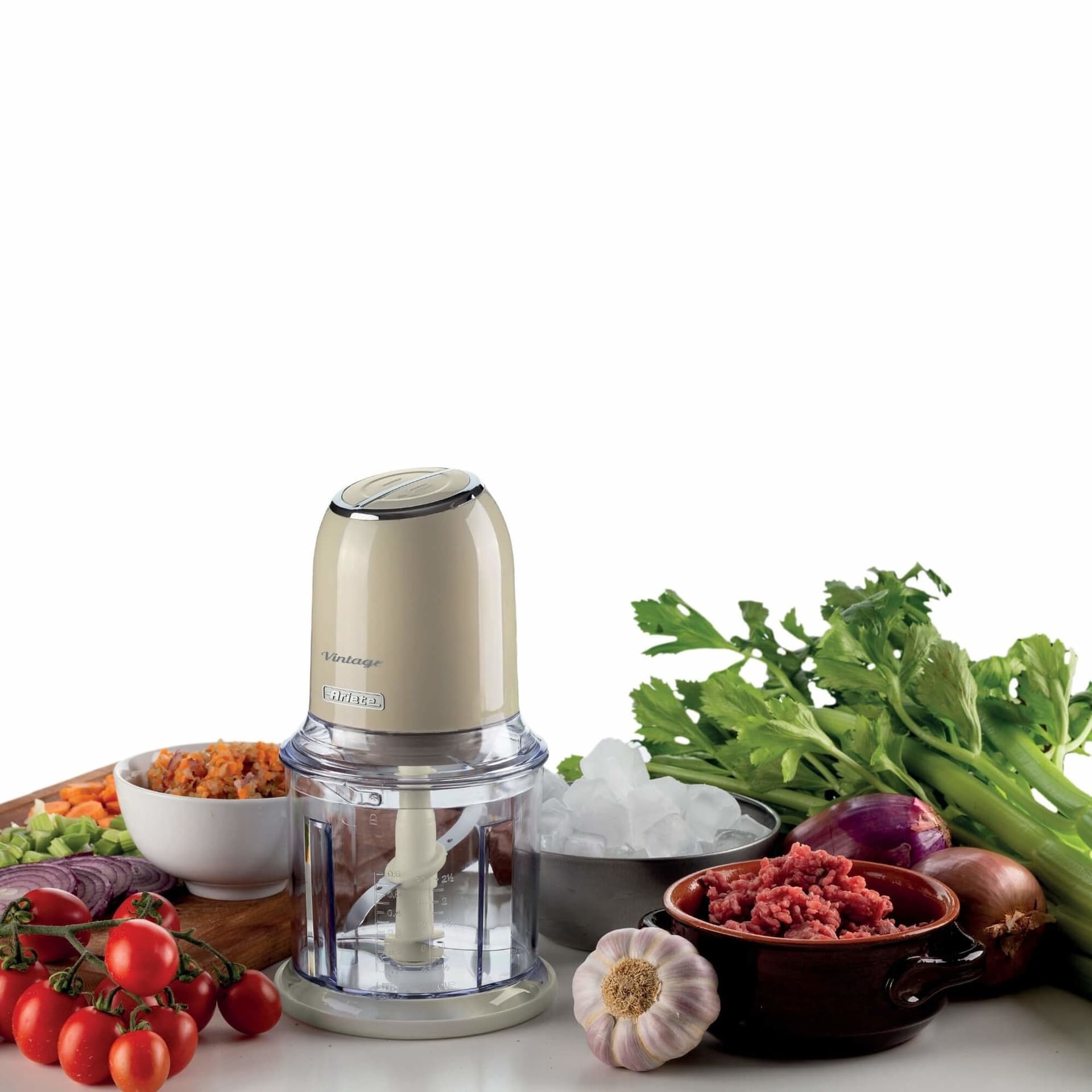 Ariete 438, Tritatutto Vintage, Chopper e Tritaghiaccio, 2 velocità, 4 lame in Acciaio Inox, Tazza graduata 600 ml, 400 W, Beige - 5