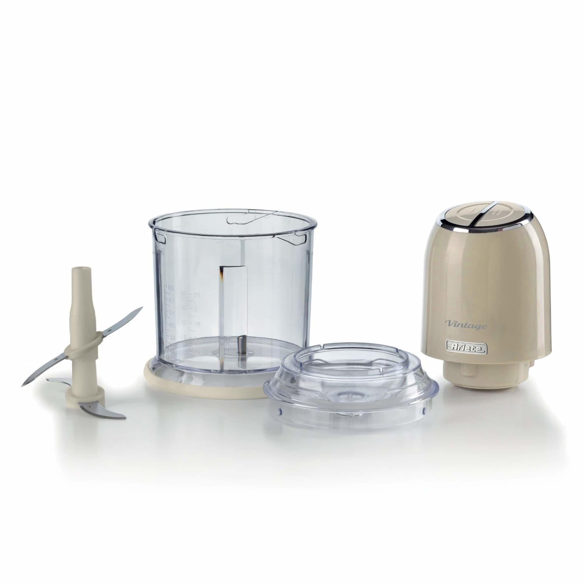 Ariete 438, Tritatutto Vintage, Chopper e Tritaghiaccio, 2 velocità, 4 lame in Acciaio Inox, Tazza graduata 600 ml, 400 W, Beige - 9