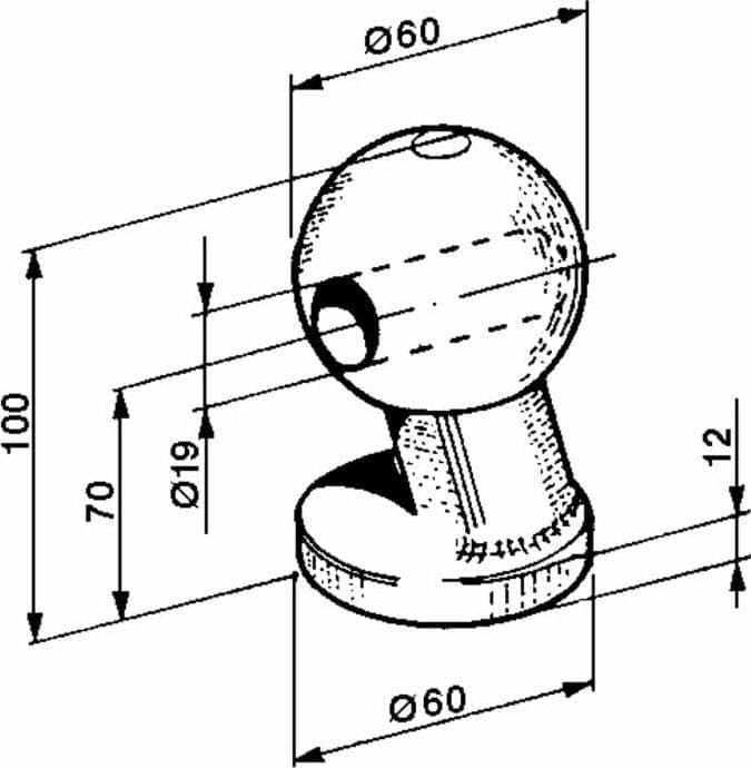 Sfera per sistema ribaltamento rimorchi Ø 60mm con foro Ø 20mm - 2