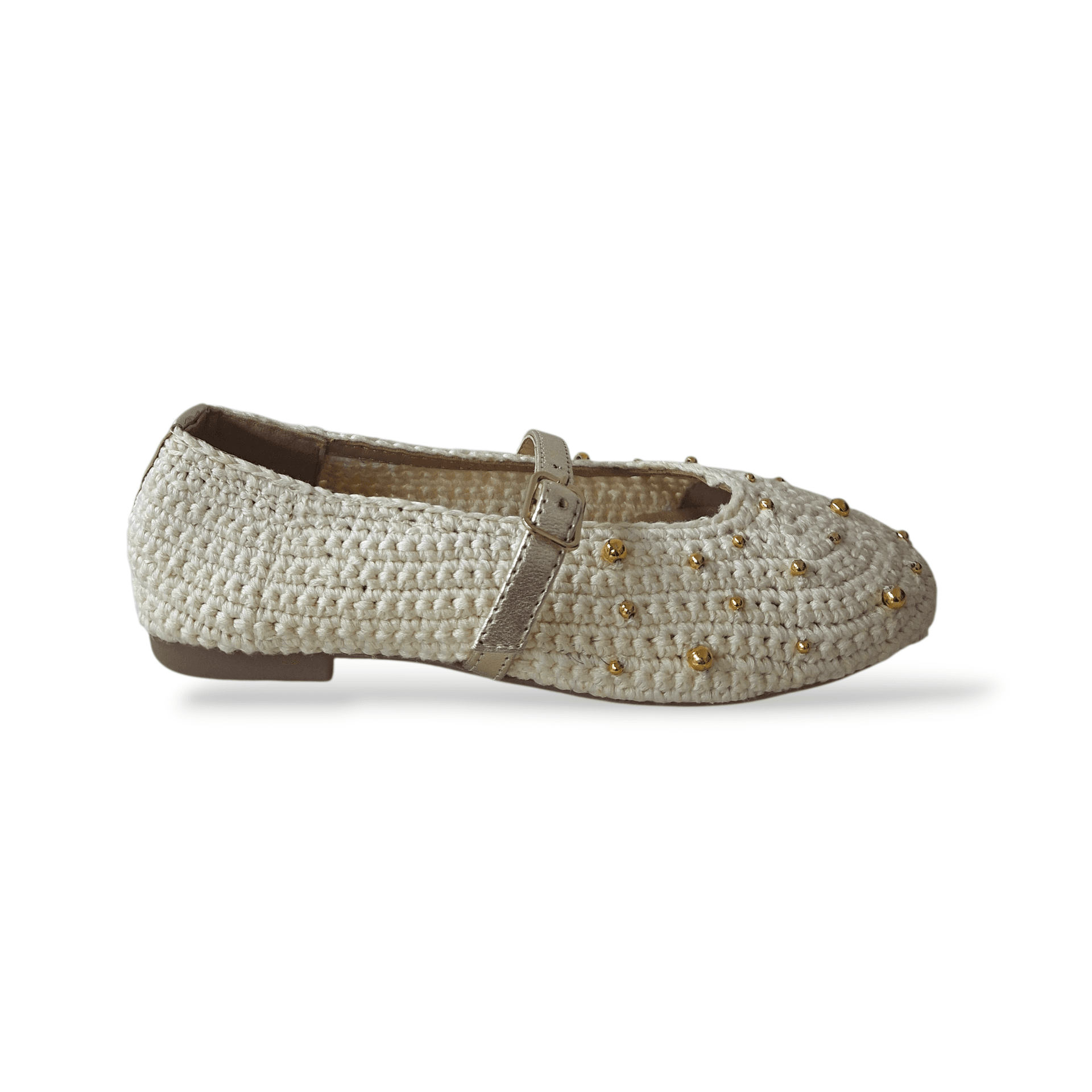 Ballerine Bambina Gioseppo Rubicon | Cotone Uncinetto Beige Platino Fibbia Borchie Originali - 6