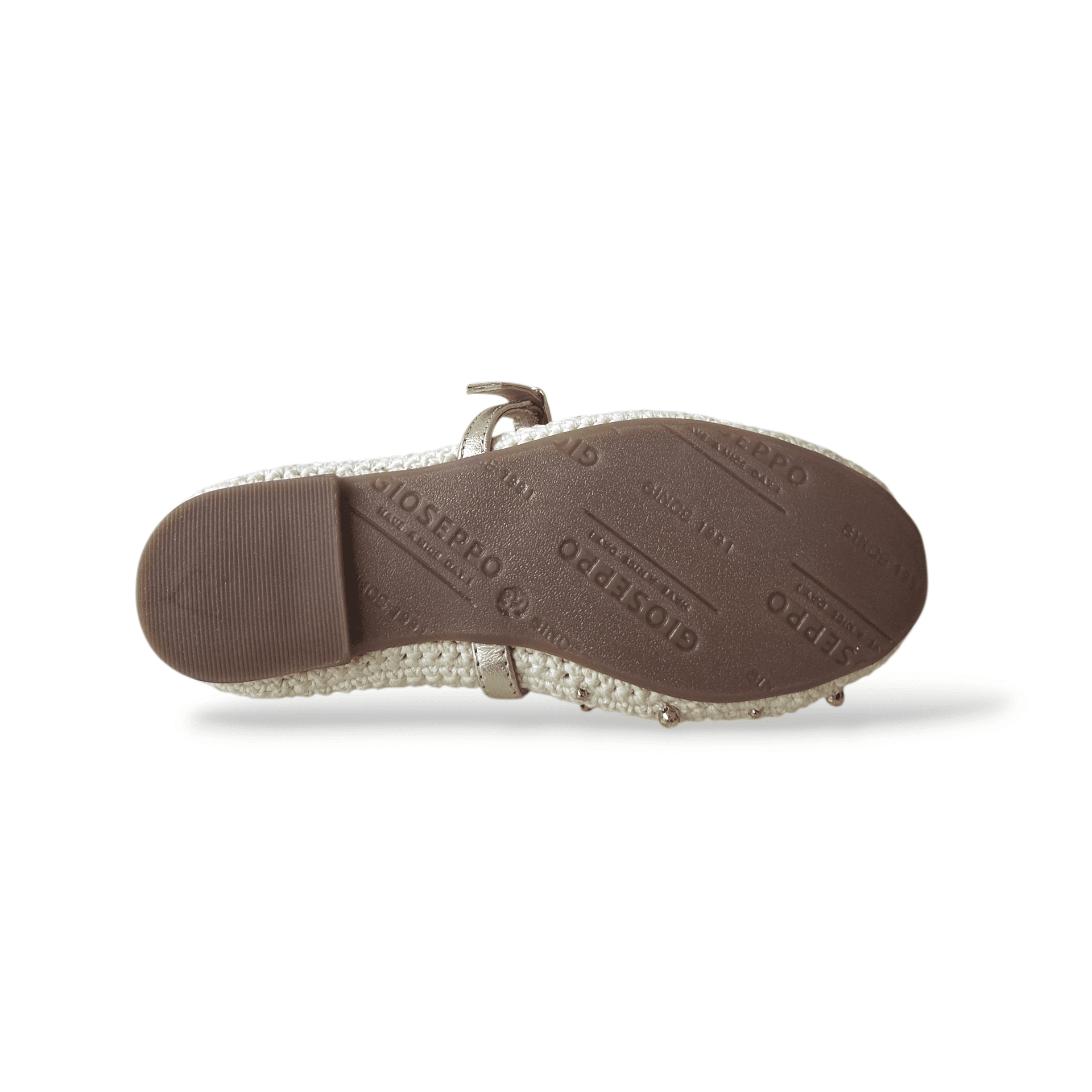 Ballerine Bambina Gioseppo Rubicon | Cotone Uncinetto Beige Platino Fibbia Borchie Originali - 5