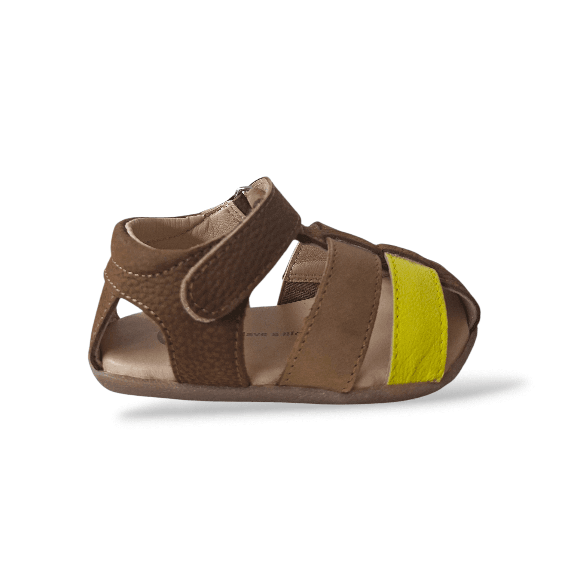 Ragnetto Semiaperto Bambino Gioseppo Morley | Pelle Cuoio Giallo Barefoot Velcro Primi Passi - 6