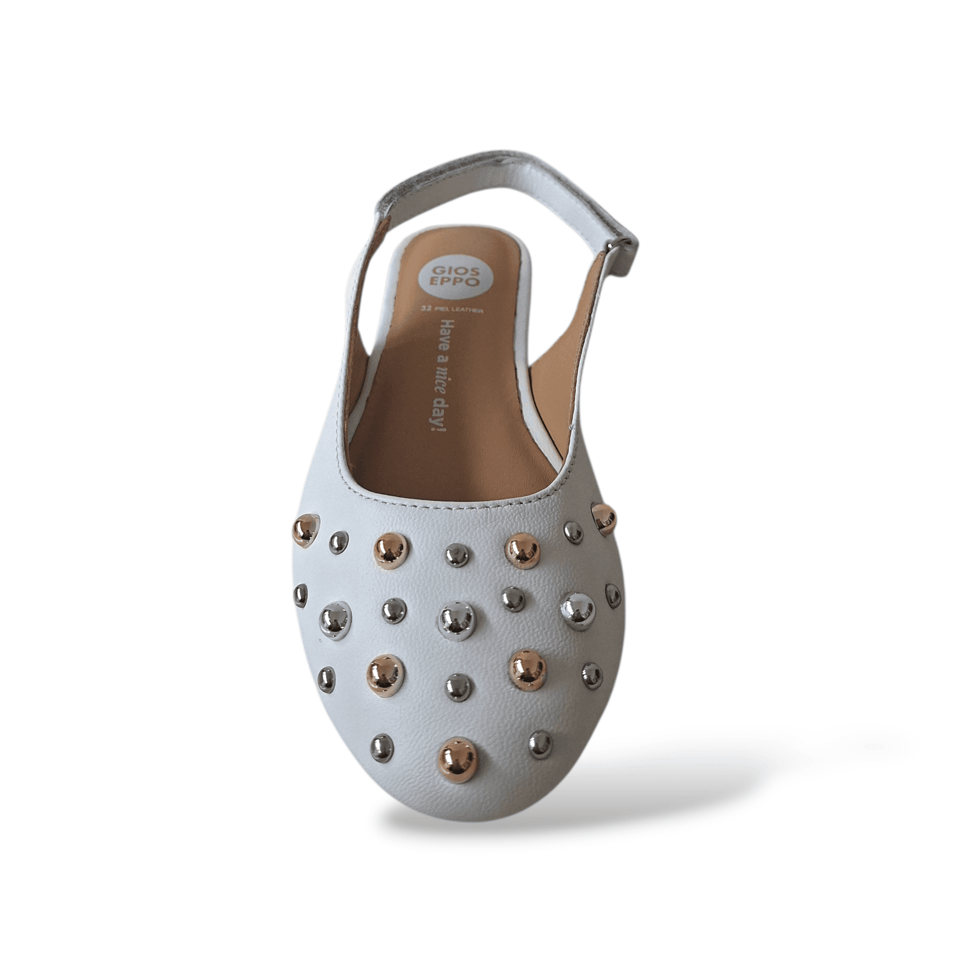 Ballerine bambina Gioseppo Namanye bianco pelle velcro applicazioni metalliche in Ballerine Scarpetteria Gica - Trani, commercioVirtuoso.it