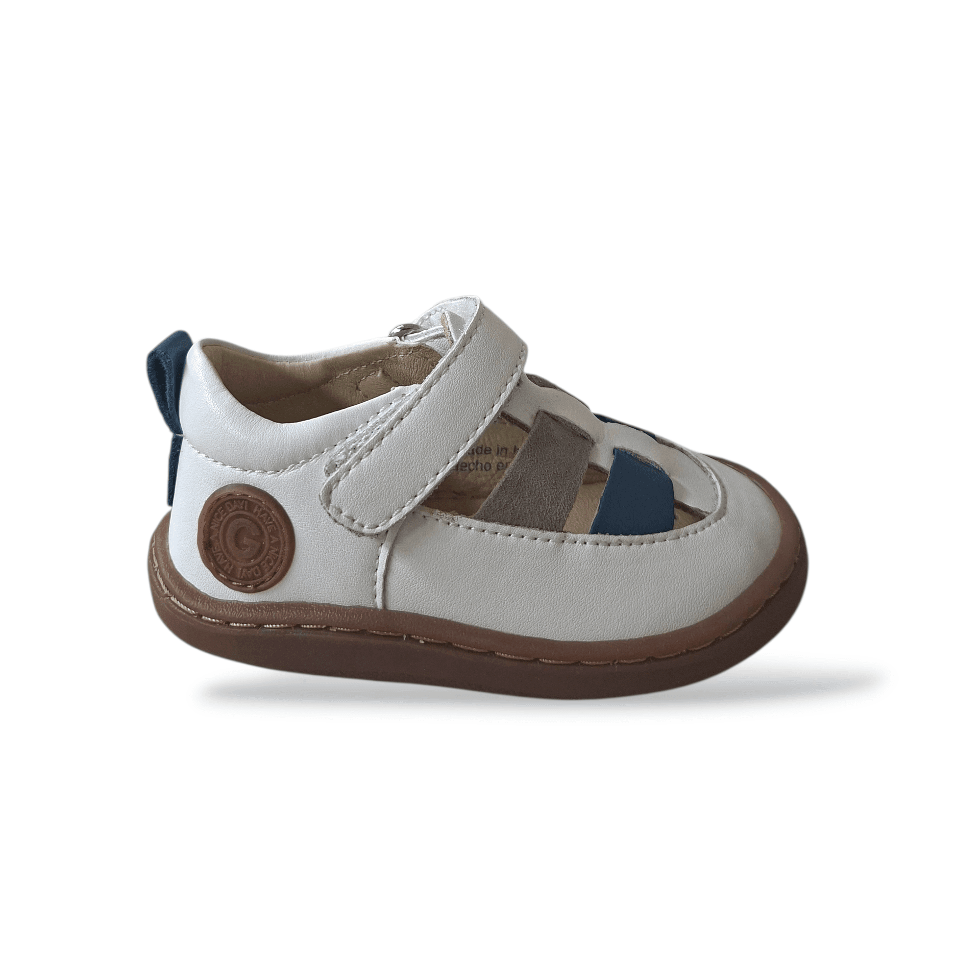 Ragnetto Semiaperto Bambino Gioseppo Rangeley | Pelle Bianco Barefoot Velcro Primi Passi - 6