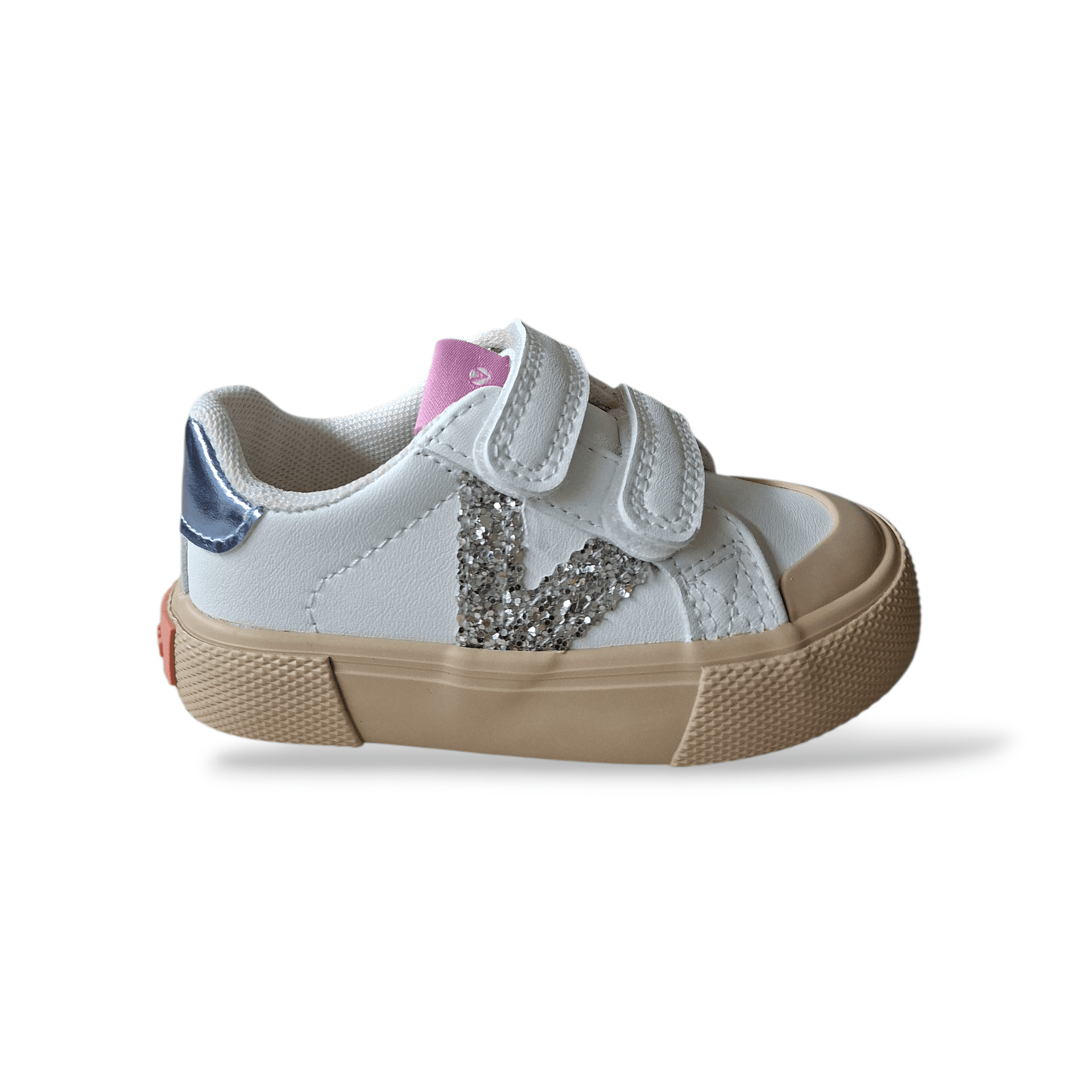 Victoria Tribu Sneakers Bambina Bianco Pelle – Glitter Rosa Argento con Doppio Velcro | Taglie 22-30 - 6