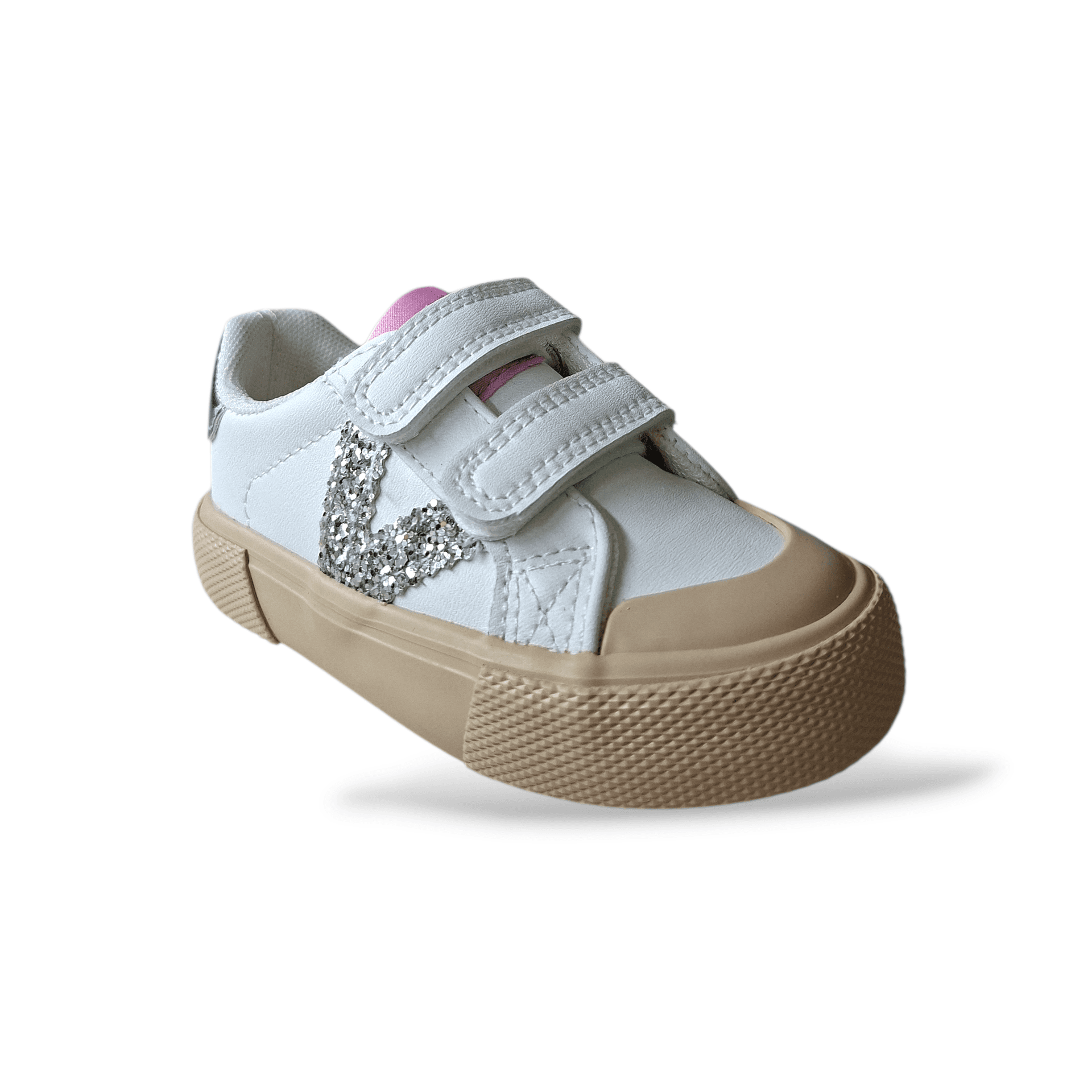Victoria Tribu Sneakers Bambina Bianco Pelle – Glitter Rosa Argento con Doppio Velcro | Taglie 22-30 - 2