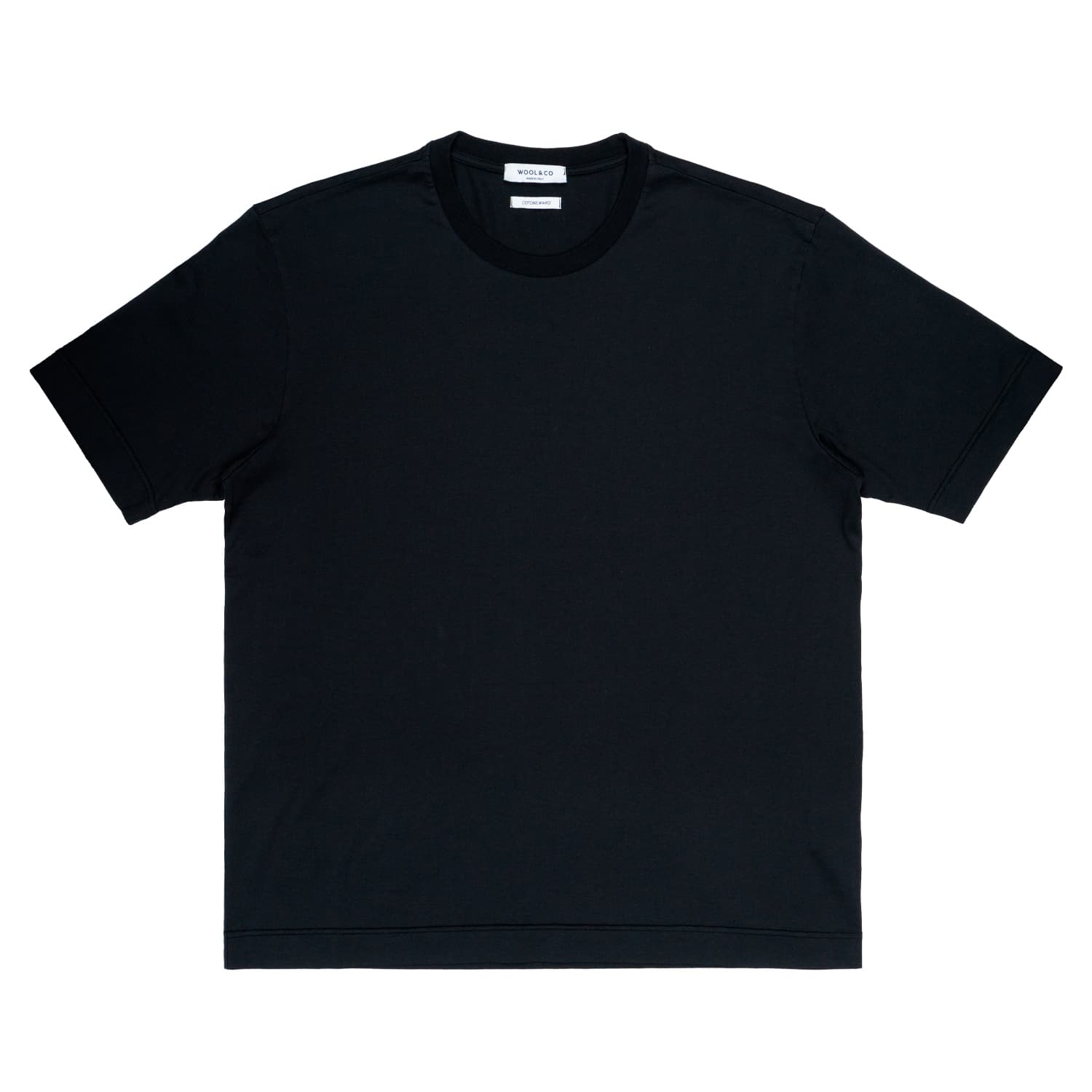 WOOL &amp; CO T-shirt Uomo Wool &amp; Co Paricollo Cotone Mako Nero MM - 4