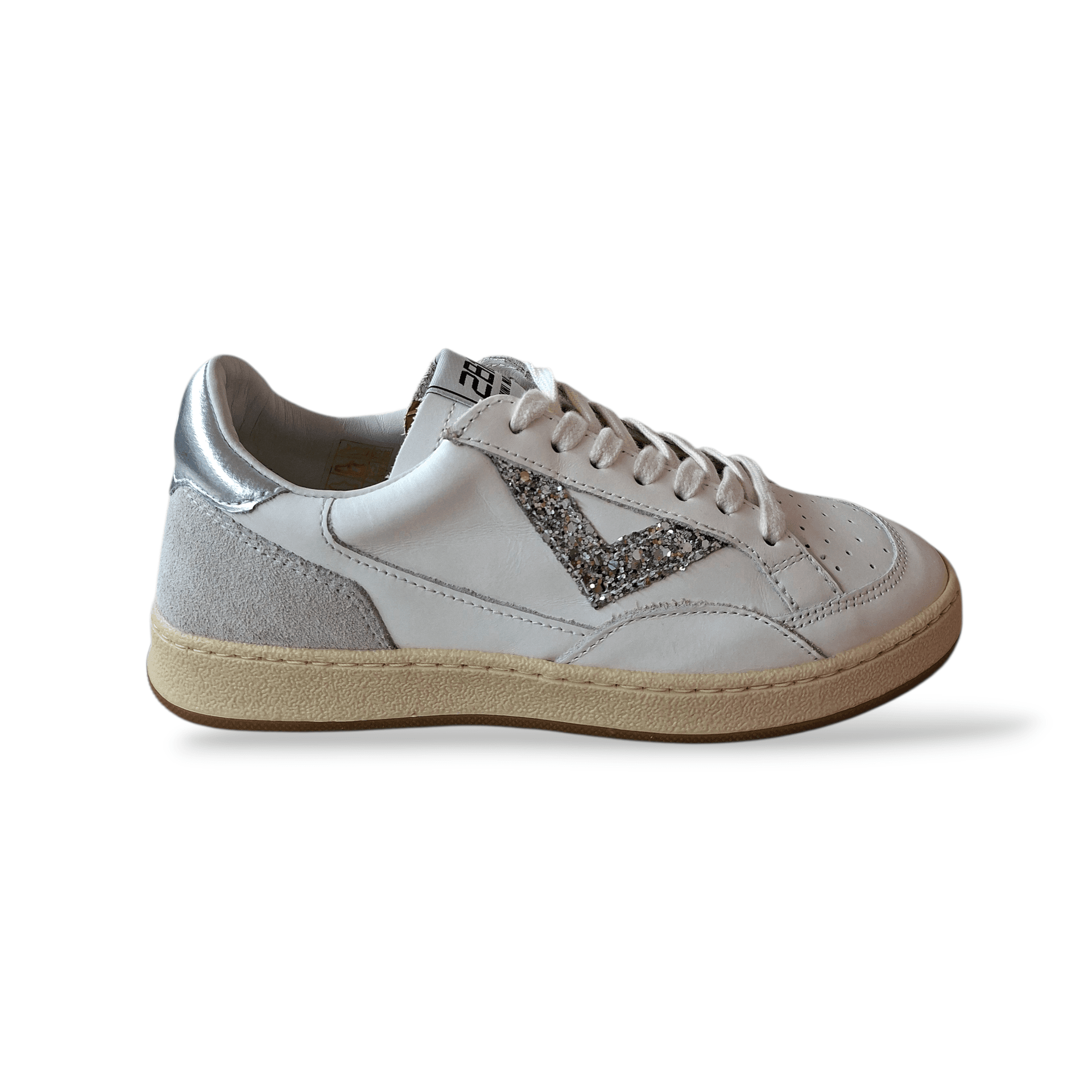 Sneakers bambina 2B12 Junior Play bianche glitter argento pelle - 6