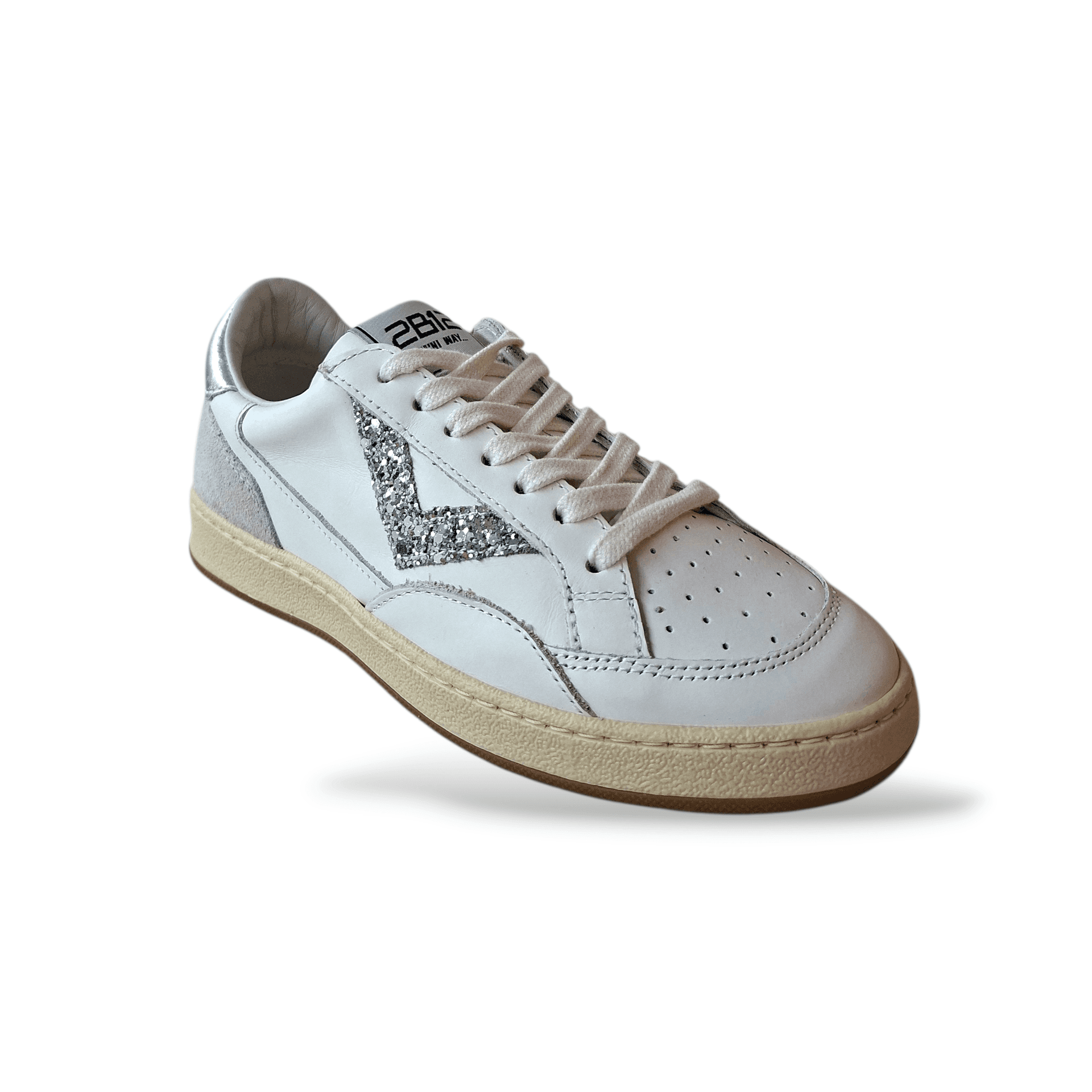 Sneakers bambina 2B12 Junior Play bianche glitter argento pelle in Ballerine Scarpetteria Gica - Trani, commercioVirtuoso.it