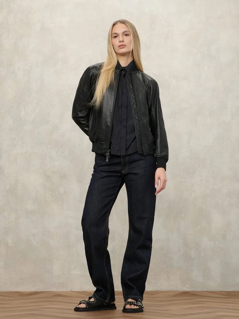 Blauer Bomber Donna in Pelle Laurienne Nero – Giacca con ricami 26SBLDL02448 in Giacche Broadway Red - Barletta, commercioVirtuoso.it