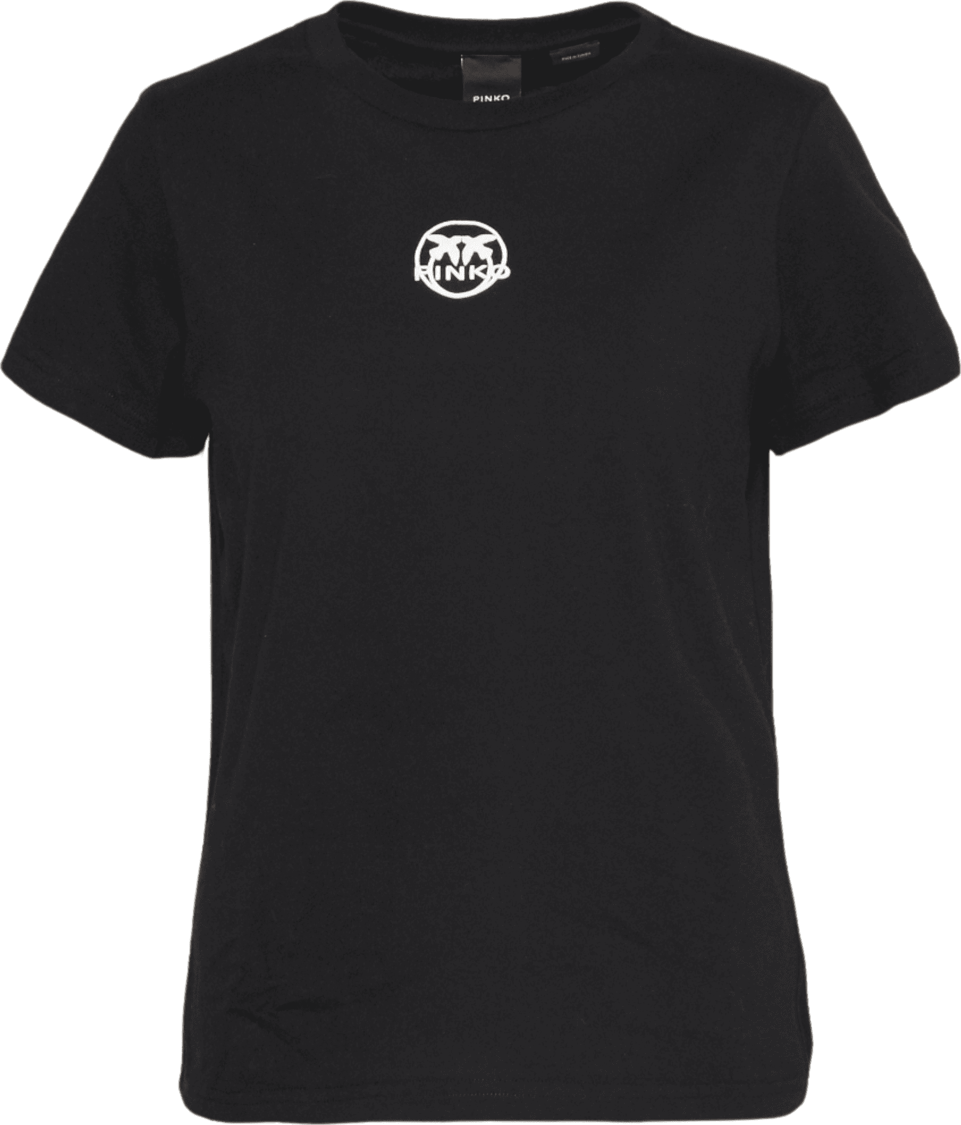Pinko  T-shirt Nera da Donna in Cotone Scollo Tondo con Logo Frontale Stampato Bianco – BLACK