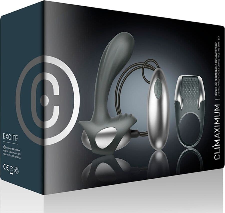 CLIMAXIMUM - EXCITE KIT ANELLO PER IL PENE + MASSAGGIATORE PER LA PROSTATA CON FILO in prodotto Desideria Shop - Latina, commercioVirtuoso.it
