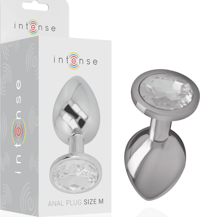 INTENSE - PLUG ANALE IN METALLO ALLUMINIO CON CRISTALLO ARGENTO TAGLIA M - 6