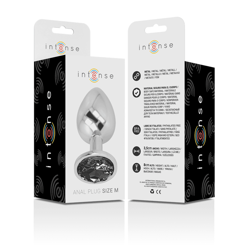 INTENSE - PLUG ANALE IN METALLO ALLUMINIO CON VETRO NERO TAGLIA M in prodotto Desideria Shop - Latina, commercioVirtuoso.it