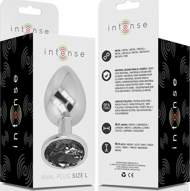 INTENSE - PLUG ANALE IN METALLO ALLUMINIO CON VETRO NERO TAGLIA L in Plug anali Desideria Shop - Latina, commercioVirtuoso.it