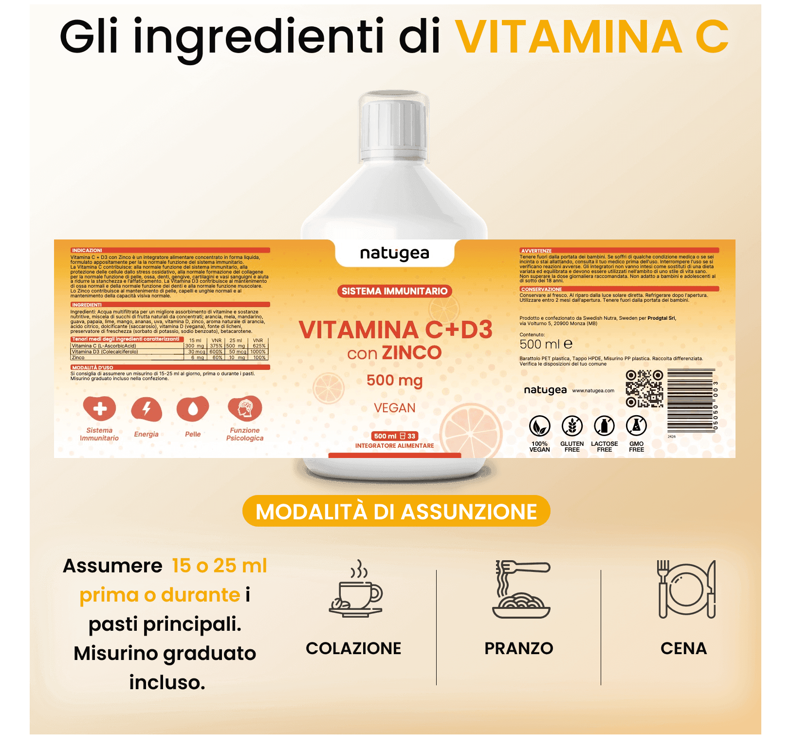 Vitamina C Liquida + D3 con Zinco in Multivitamine Natugea - Pavia, commercioVirtuoso.it