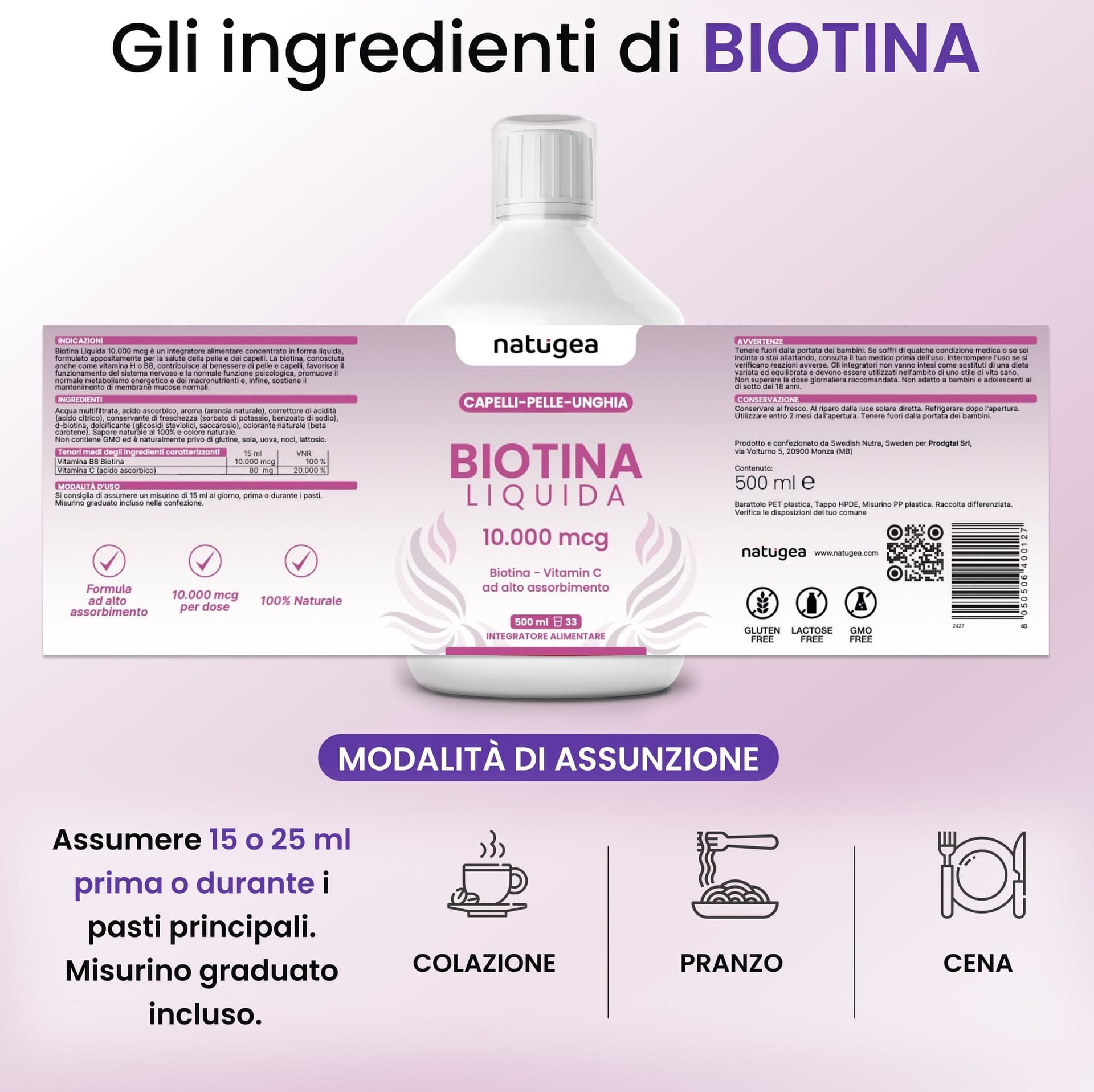 Biotina Liquida 10.000 mcg con Vitamina C in Vitamina B7 (Biotina) Natugea - Pavia, commercioVirtuoso.it