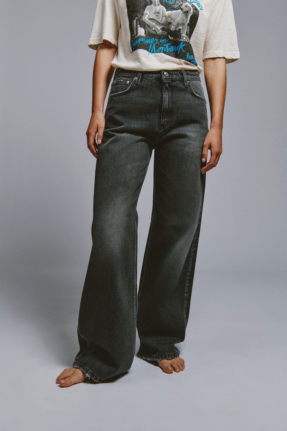 Roy Roger's x Eva Herzigova jeans donna wide fit nero dark vintage vita media in cotone in Jeans Broadway Red - Barletta, commercioVirtuoso.it
