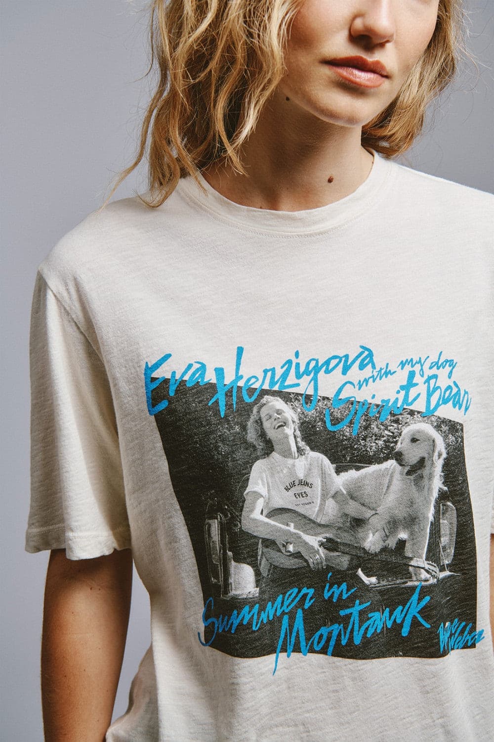 Roy Roger's x Eva Herzigova t-shirt donna off white stampa Montauk cotone slub relaxed fit newfp in T-shirt Broadway Red - Barletta, commercioVirtuoso.it