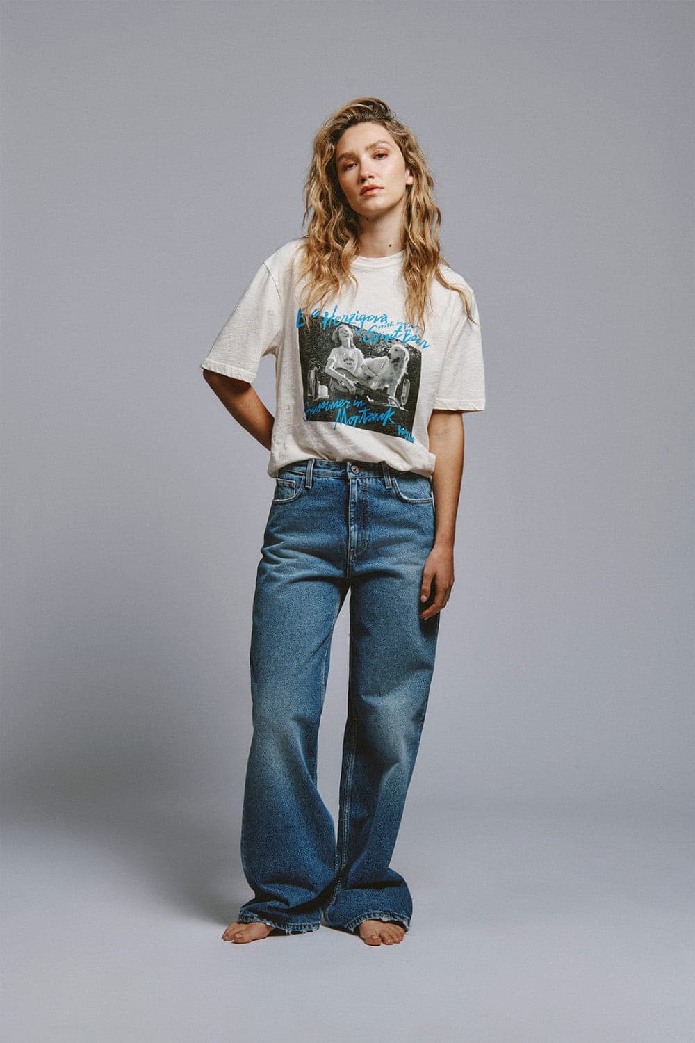 Roy Roger's x Eva Herzigova t-shirt donna off white stampa Montauk cotone slub relaxed fit newfp in T-shirt Broadway Red - Barletta, commercioVirtuoso.it