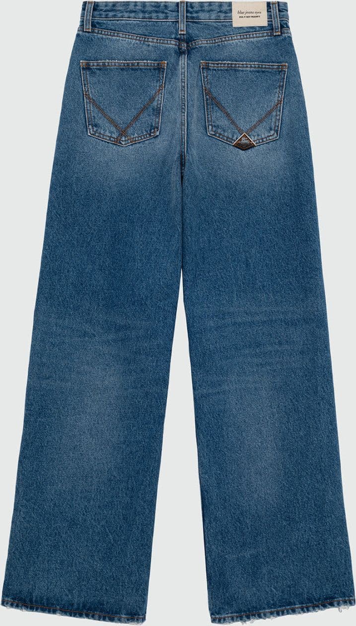 Roy Roger's x Eva Herzigova jeans donna wide fit denim blu vintage wash vita media cotone lyocell in Jeans Broadway Red - Barletta, commercioVirtuoso.it