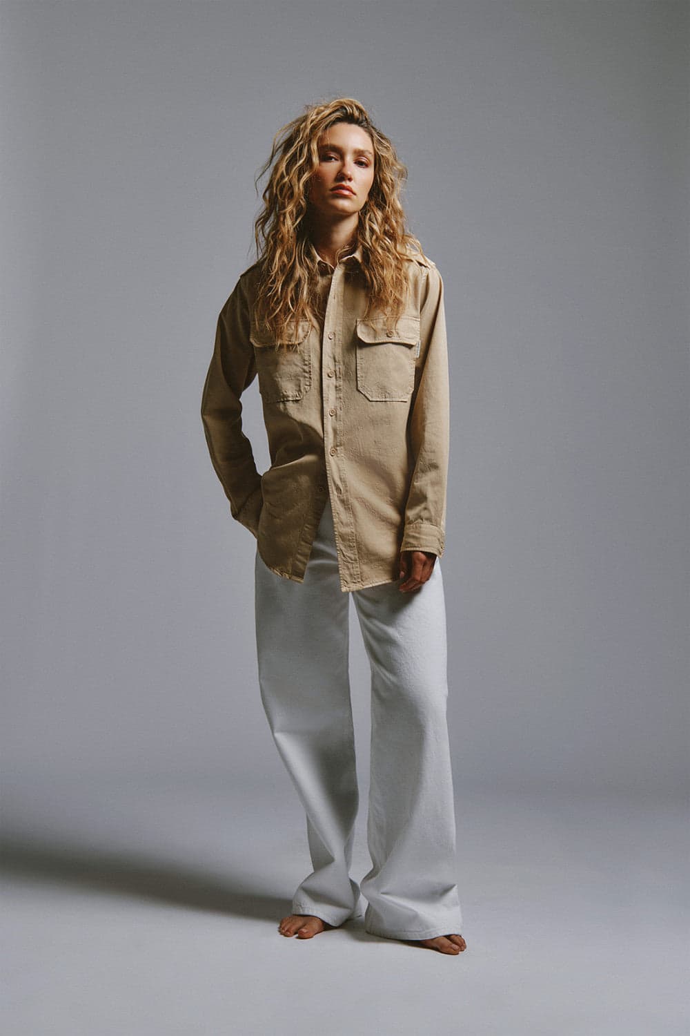 Roy Roger's x Eva Herzigova camicia donna militare in gabardina beige Made in Italy regular fit in Bluse e camicie Broadway Red - Barletta, commercioVirtuoso.it