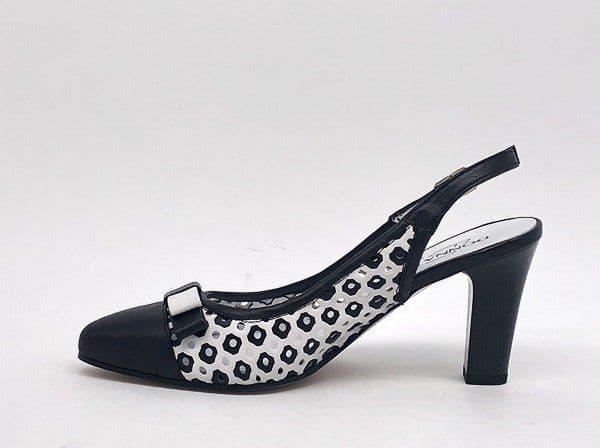 DONNA SOFT Slingback traforato in pelle bianca e nera 5679 in Scarpe col tacco Calzature Durello - Agna, commercioVirtuoso.it