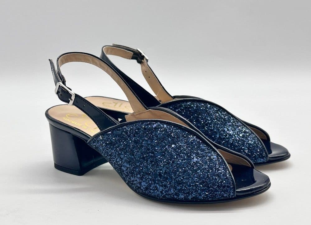 ELLEN Sandalo donna in pelle glitterata blu tacco 50 - 2