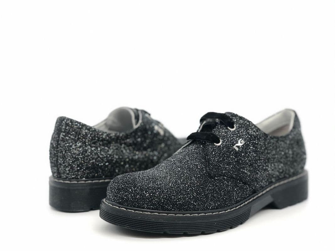 NERO GIARDINI Francesine bambina nere glitter in pelle - 6