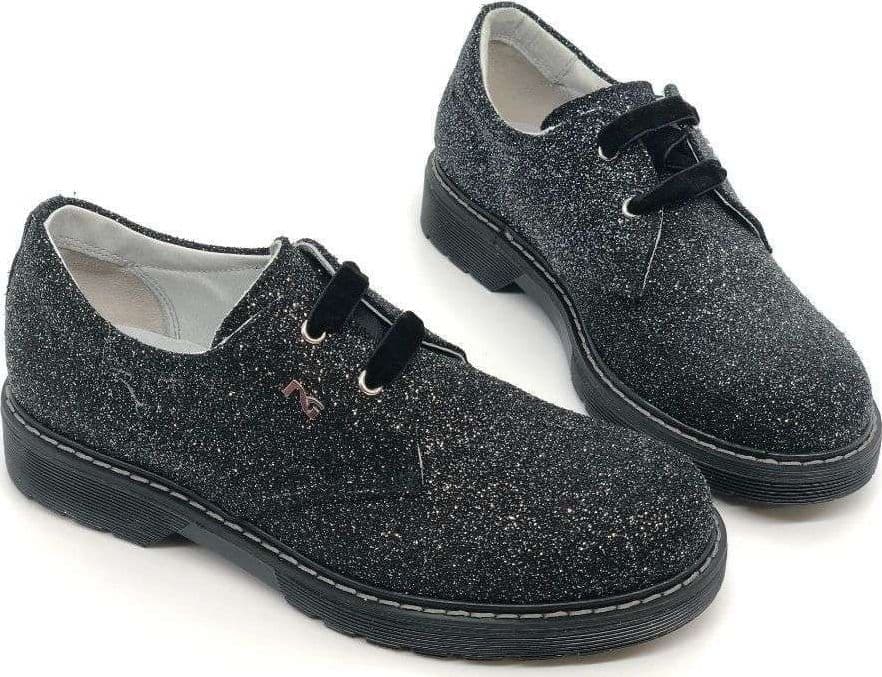 NERO GIARDINI Francesine bambina nere glitter in pelle - 6