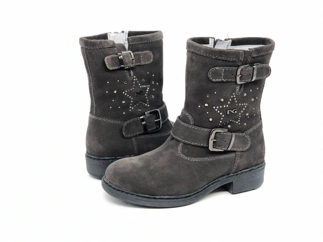 NERO GIARDINI Stivaletti bambina camoscio carbone con fibbie in Stivali Calzature Durello - Agna, commercioVirtuoso.it
