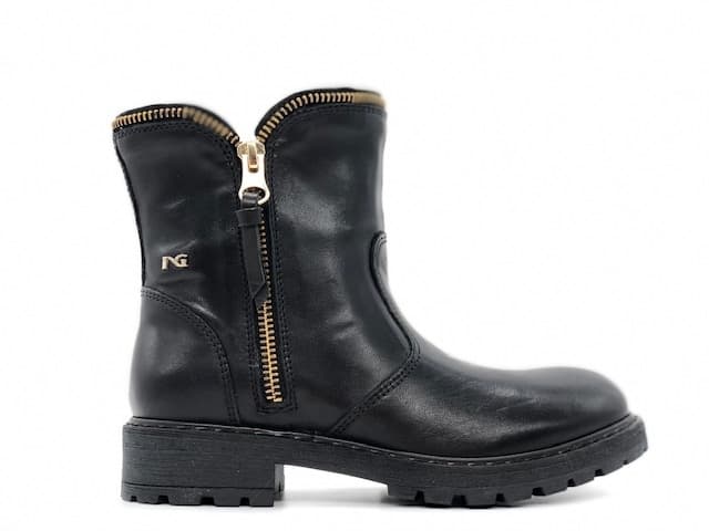 NERO GIARDINI Stivaletti bambina neri in pelle con zip decorativa oro - 5
