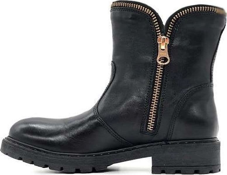 NERO GIARDINI Stivaletti bambina neri in pelle con zip decorativa oro in Stivali Calzature Durello - Agna, commercioVirtuoso.it