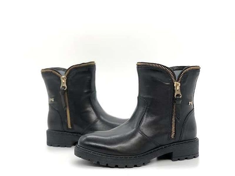 NERO GIARDINI Stivaletti bambina neri in pelle con zip decorativa oro - 5