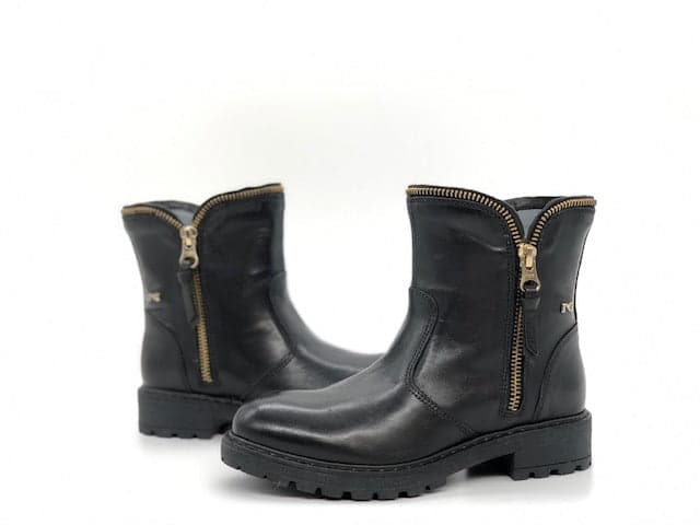 NERO GIARDINI Stivaletti bambina neri in pelle con zip decorativa oro in Stivali Calzature Durello - Agna, commercioVirtuoso.it