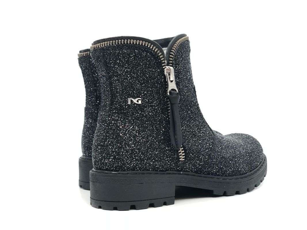 NERO GIARDINI Stivaletto bambina nero glitter in pelle in Stivali Calzature Durello - Agna, commercioVirtuoso.it